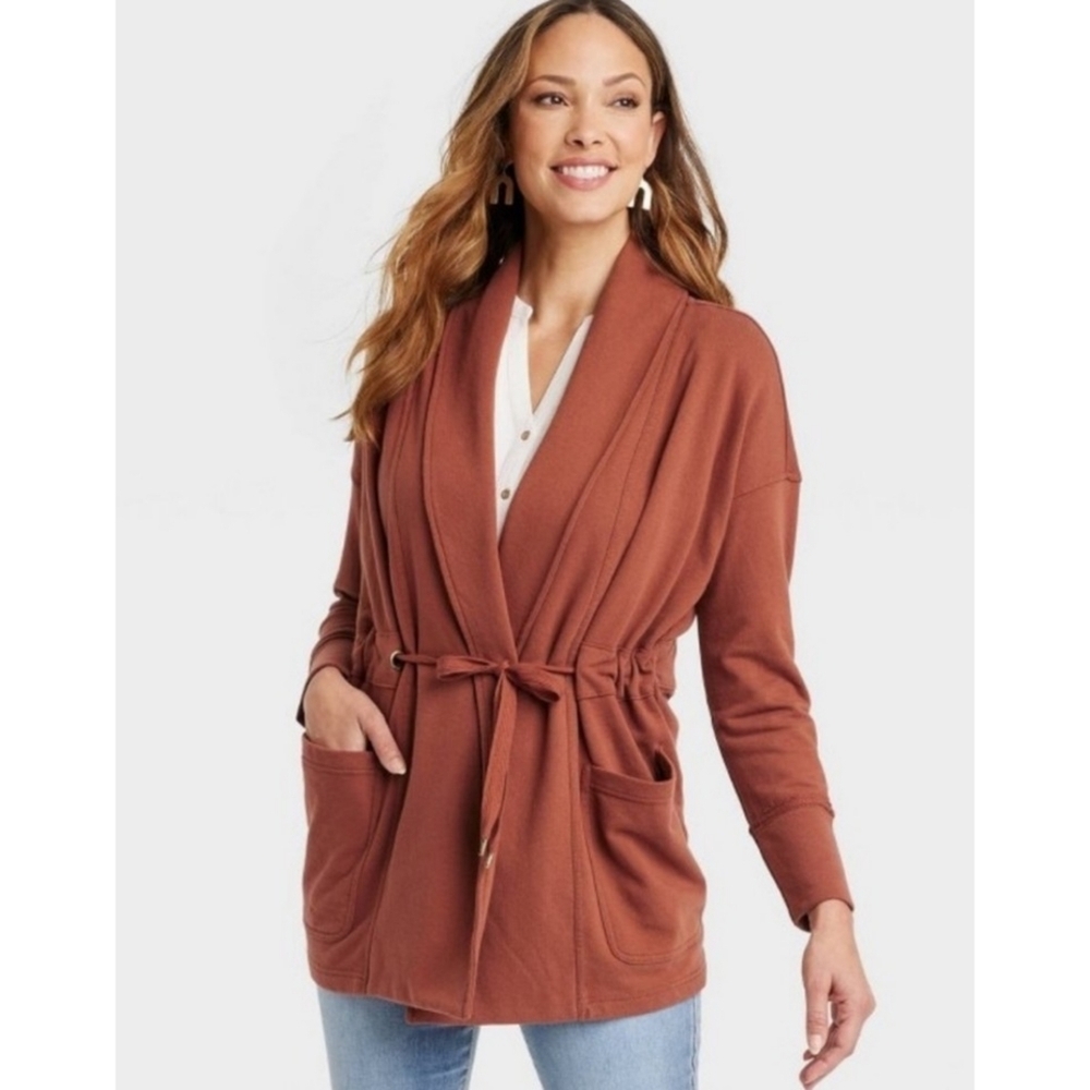 Knox Rose Drape Front Jacket Fiery Brown Size XS
